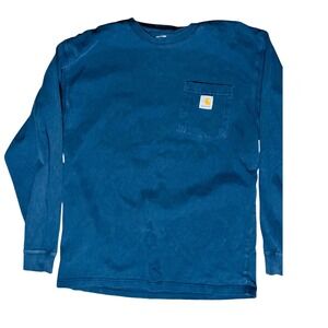 Carhartt Mens Long Sleeve Pocket T Shirt Blue Cotton Size M